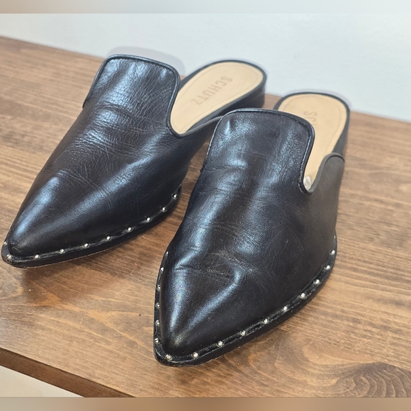 SCHUTZ Gayle Leather Studded Black Mules Made In Brazil Women's Size 7.5M - Picture 5 of 10